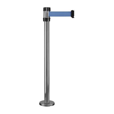 Poteau chromé base à fixer - sangle 2m bleue