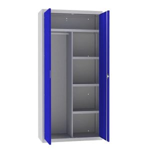 Grande séparation<br>1 grande étagère<br>3 étagères moyennes<br>1 tringle porte cintres