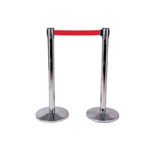 Poteau inox, sangle rouge