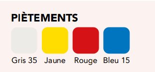 Bleu 15 (RAL 5015) / Gris 35 15 (RAL 7035) / Jaune / Rouge (RAL 3000)<br>Autres couleurs : nous consulter