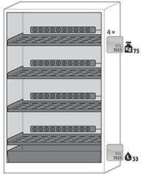 4x étagère perforée compris blocs multiprises<br>1x bac de rétention au sol (V = 33,0 L)