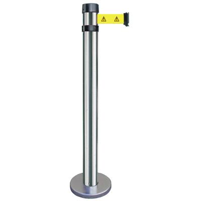 Poteau chromé base standard - sangle 2m jaune avec logo DANGER