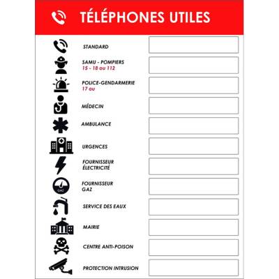 Panneau d'affichage en PVC : NUMERO D'URGENCE