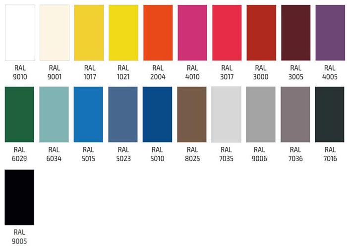 Nuancier (coloris à préciser lors de la commande)