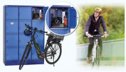 Borne de recharge batteries vélos électriques - Utilisation intérieure - 4 casiers - Largeur : 415 mm - Hauteur : 1790 mm - Profondeur : 582 mm
