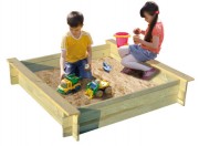 Bac à sable VERROUILLABLE avec bancs avec bâche tapis de sol - Bois IMPRÉGNÉ - 120x120cm