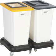 Poubelle tri sélectif blanche 2 bacs 60 L sur roulettes