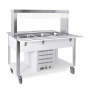 Buffet chauffant mobile avec protection plexi - 3 ou 4 x 1/1 GN - Chauffage à sec - Eclairage LED - L.113 x P.68 x H.144 cm - Coloris au choix