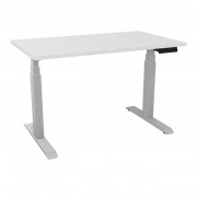 Bureau assis-debout réglable - Hauteur : de 65 à 130 cm - Plateau blanc : L. 120 x P. 70 cm - Piètement blanc, noir ou gris argent
