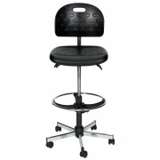 Chaise haute d'atelier avec mécanisme asynchrone - Hauteur d'assise : 645 à 900 mm - Assise et dossier : Polyuréthane noir