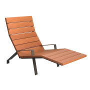 Chaise longue public en bois et acier Minim 10 - 11 lames - Hauteur d'assise: 380 mm - L.700 x P.1470 x H.950 mm