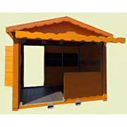 Chalet pliable d'occasion pour marchés de Noël - Structure: acier galvanisé - Entourage en bois - Equipement électrique - L.: de 3 à 6 m x P. 2,30 m