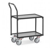 Chariot à 2 plateaux en bois avec barre de poussée