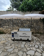 Chariot à glace professionnel - Vitrine 6 bacs de 5 L - Froid ventilé tropicalisé jusqu’à 43°C - Dimensions : L.2000 x l.900 mm