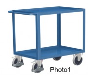 Chariot avec 2 plateaux en tôle, bac ou caillebotis