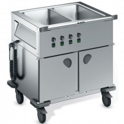 Chariot bain marie chaud 2 cuves poignés sur le coté - 1,9 kW - L.896 x l.746 x H.933 mm