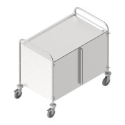 Chariot de service multifonction en inox - 2 étagères embouties - 2 portes avec aimant de verrouillage - L.109 x l.69 x H.95 cm 
