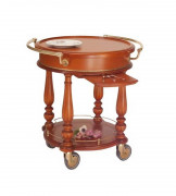 Chariot table de service - Structure ronde en hêtre massif - 2 poignées en laiton