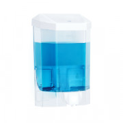 Distributeur de savon ou gel hydroalcoolique  - Capacité 1 L - Manuel - Finition : blanc et réservoir transparent