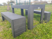 Ensemble table 2 bancs de jardin extérieur - 100% recyclé - sans entretien