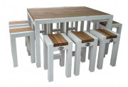 Ensemble table haute avec tabourets pour terrasse - en bois et alu 