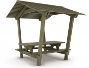  table pique-nique avec toit - Dim :L.240 x 260 x H.250 cm - Lames 145 x 45 mm - Plateau 200 x 75 cm