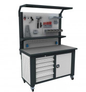 Etabli d'atelier mobile - Dim : H2050 x L1400 x P730 mm - avec porte outils et modules de rangement