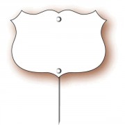 Etiquettes forme écusson à pique inox - Dimensions : 4x5 - 8,5x6,2 cm - PVC- Pique inox