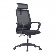 Fauteuil de bureau en tissu et résille - Support Lombaire - Têtière - Hauteur d'assise: de 44 à 54 cm - Accoudoirs fixes - Poids supporté max: 135 kg - L.68 x H.130 cm – Noir