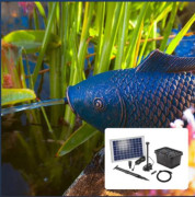 Fontaine de jardin à cracheur forme poisson avec pompe solaire - Dimensions : L.29 x l.21 x H.16 cm - Débit : 600 l - 4 ventouses de fixation