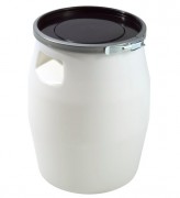 Fut plastique alimentaire 50L - genouillère métal - couvercle - blanc