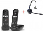 Gigaset AS690 DECT Duo + Casque Mono - Téléphone Sans Fil +Casque Téléphonique