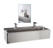 Lave-mains collectif en inox - 2 robinets mitigeurs à commande électronique