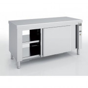 Meuble chaud de cuisine en inox - Traversant - Sans dosseret – Capacité : de 320 à 670 L - Portes coulissantes - L.1200 à 2250 x P.700 x H.850 mm