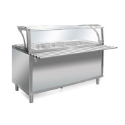 Meuble en inox pour distribution de repas - Chaud bain marie / froid ou neutre - Glissière à plateau - Pare haleine - Capacité: 2 à 4 GN 1/1
