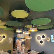 Panneau acoustique suspendu - Forme ronde - Fixation à hauteur réglable - Epaisseur :  35mm (+/- 5mm) - Coefficient d’absorption : αw = 1 (classe A) 