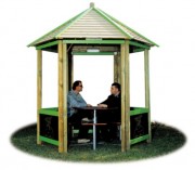 Pergola en bois avec banc - Dim. L307 x l270 x H325 cm