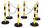 Poteau de protection et chaine - Kit de 6 poteaux, 6 socles et 25 m chaîne - Coloris : jaune-noir ou rouge-blanc