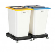 Poubelle tri sélectif 2 bacs 80 L sur roulettes - avec couvercle