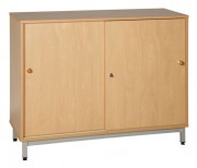 Meuble bas rangement scolaire 2 portes coulissantes - 2 rangées de 4 tablettes réglables - L.900 uo 1200 x H.945 x P.450 mm