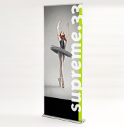 Roll-up publicitaire autoportant - Dimensions : L.880 x P.203 x H.2330 mm - Structure aluminium avec cartouche interchangeable