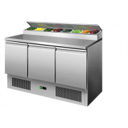 Saladette inox réfrigérée - 3 portes GN1/1 - L.1365 mm x P.700 mm x H.980 mm - Froid statique 