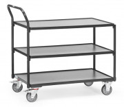 Chariot à 3 plateaux en bois avec barre de poussée verticale