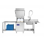 Lave vaisselle à capot professionnel avec table d'entrée et de sortie - Panier 500x500 mm