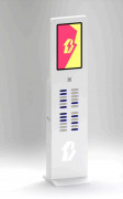 Station de recharge pour mobiles - Capacité : 24 batteries - Ecran LCD 21,5'' - Dimensions avec base : 385 × 385 × 1700 mm