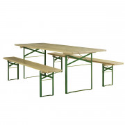 Table et banc pliants en bois PILSEN - Empilables - Piètement acier – Dim. table : L.2000 ou 2200 x P. de 250 à 800 x H.780 mm - Pin massif et vernis naturel