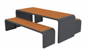 Table pique-nique avec assises séparées en acier et bois compact HPL - 6 places - Structure métal - L.2150 x P.1760 x H.715 mm - Coloris bois et contour au choix