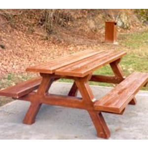 Table pique nique en béton imitation bois - 6 à 8 personnes - Dim. L200 x l154 x H78 cm