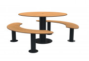 Table pique-nique ronde avec assises séparées en acier et bois en compact HPL - 6 places - Structure métal anthracite - L.1655 x P.1555 x H.710 mm - Coloris bois au choix