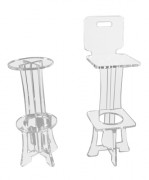 Tabouret de bar en plexi avec ou sans dossier - Ep. 15 mm - Assise 32/32 cm - Ht. assise 82 cm 